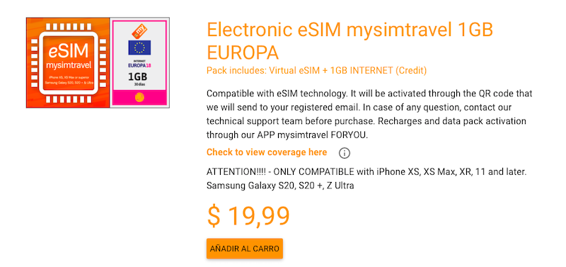 Electronic eSIM mysimtravel 1GB EUROPA