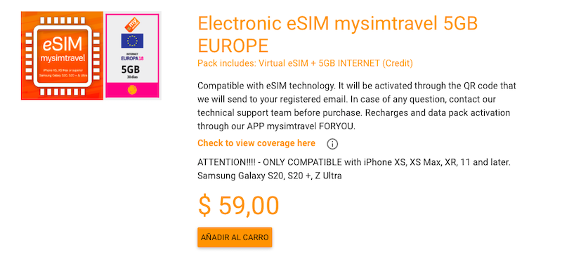 Electronic eSIM mysimtravel 5GB EUROPA